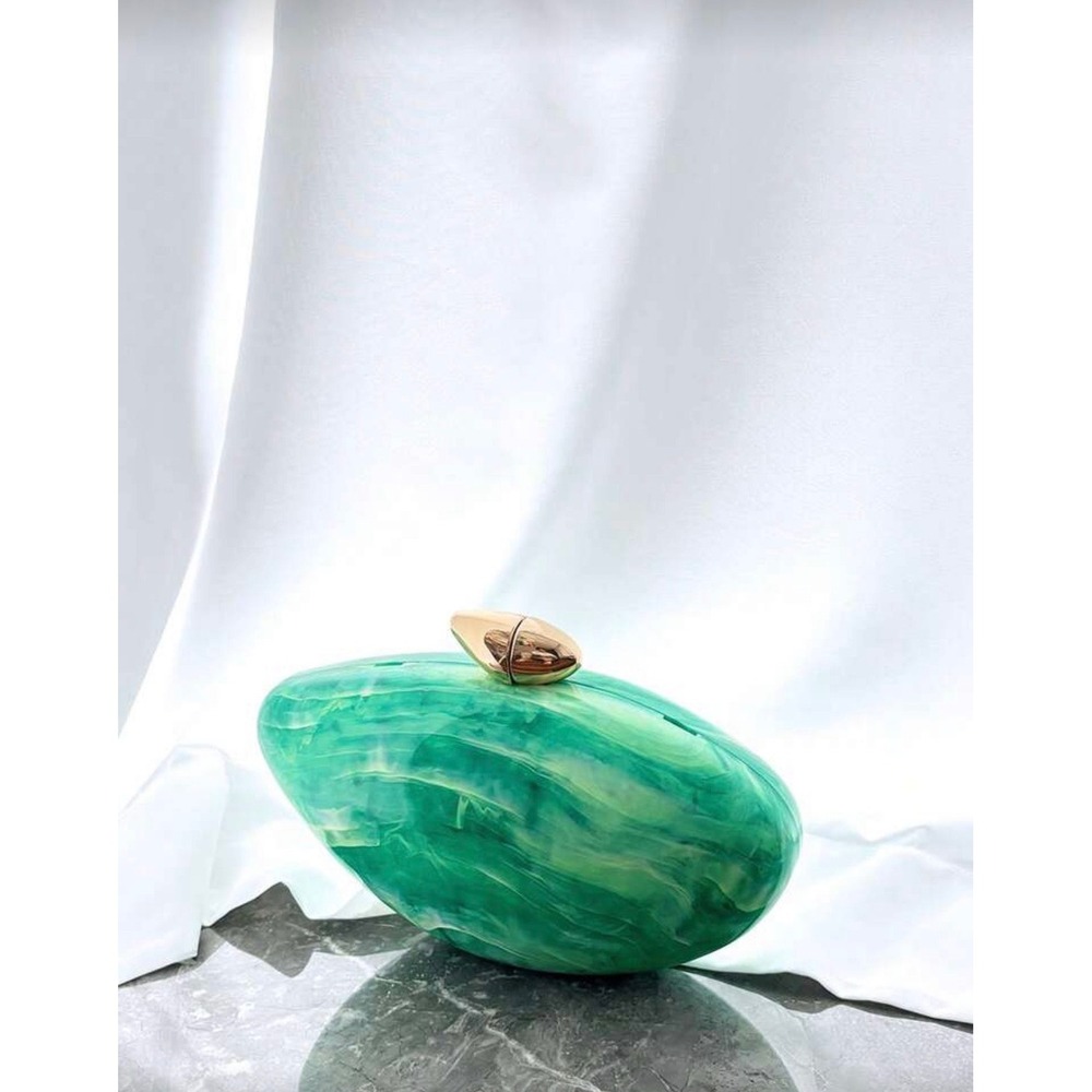 Green Marble Acrylic Clutch Bag Gold Hardware‎ Evening Purse Chain Strap NEW